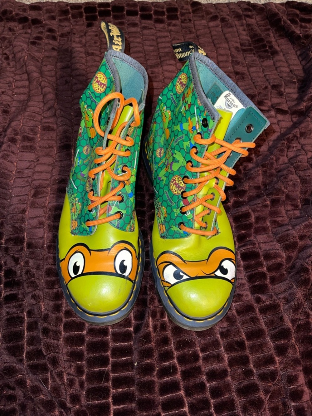 Dr. Martens Teenage Mutant Ninja Turtles Green Combat Boots with Orange Laces